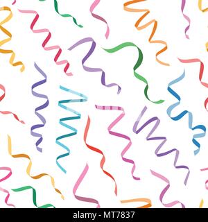 Seamless decorative patern with serpentines, colorful ribbons without background, vector streamer background Stock Vector
