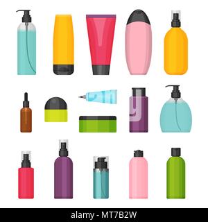 Set of vector flat colorful cosmetic bottles Stock Vector