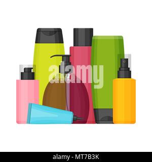 Colorful vector cosmetic bottles set, flat design Stock Vector