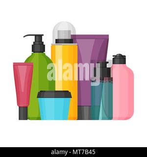 Colorful vector cosmetic bottles set, flat design Stock Vector