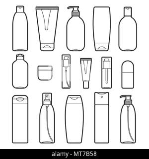 Set of vector cosmetic bottles line style icons Stock Vector