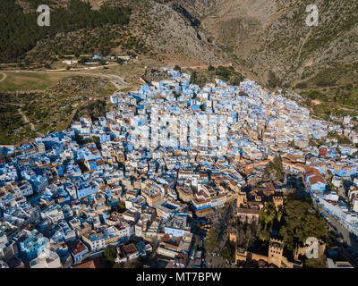 Aerial of famous blue city Chefchaouen Stock Photo