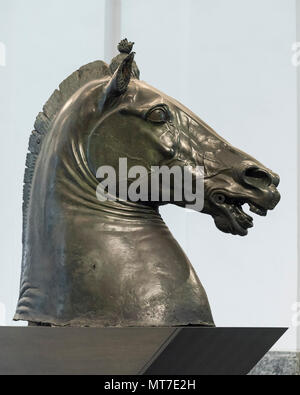 Naples. Italy. Bronze sculpture of a Horse's Head, ca. 1456-1466 by Donatello (1386-1466). Museo Archeologico Nazionale di Napoli. Naples National Arc Stock Photo