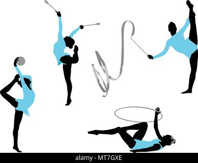 rhythmic gymnastics silhouettes - vector Stock Vector