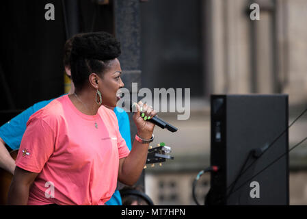 AMC Gospel performs during the Manchester Together choir concert remembering the victims of the Arena bomb attack in Manchester, Britain, on May 22, 2018. Prince William and British Prime Minister Theresa May joined other politicians, as well as family members of those killed, and first responders to the scene of the terror attack, whilst thousands of people gathered in Manchester Tuesday on the first anniversary of a terror attack in the city which left 22 people dead. Stock Photo