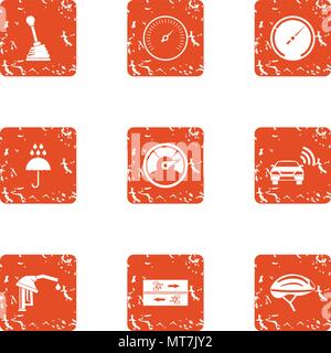 Inspection of machine icons set, grunge style Stock Vector