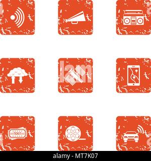 Space communication icons set, grunge style Stock Vector