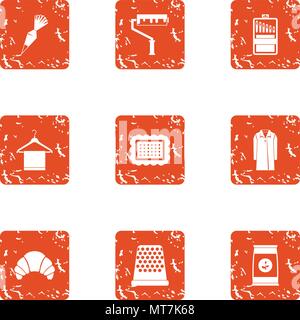 Clean sweep icons set, grunge style Stock Vector
