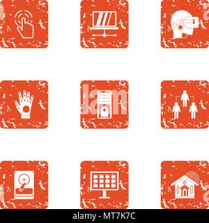 Virtual world icons set, grunge style Stock Vector