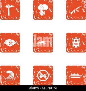 Rampage icons set, grunge style Stock Vector