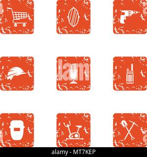 Prep icons set, grunge style Stock Vector