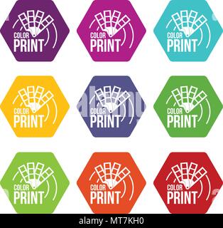 Color print icons set 9 vector Stock Vector