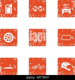 Moto icons set, grunge style Stock Vector