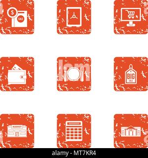 Banking activity icons set, grunge style Stock Vector