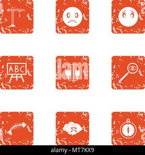 Poorly icons set, grunge style Stock Vector