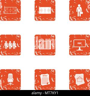 Organization icons set, grunge style Stock Vector