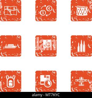 Finding ways icons set, grunge style Stock Vector