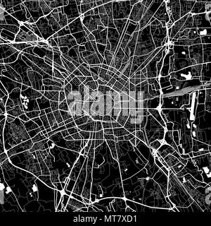 Area map of Milan, Italy. Dark background version for infographic and marketing projects. This map of Milan, Lombardy, contains typical landmarks with Stock Vector