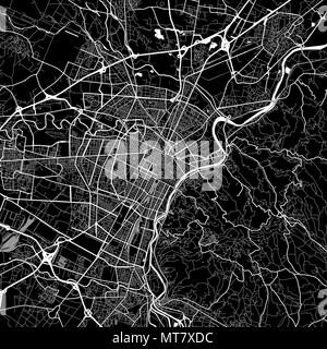 Area map of Turin, Italy. Dark background version for infographic and marketing projects. This map of Turin, Piedmont, contains typical landmarks with Stock Vector