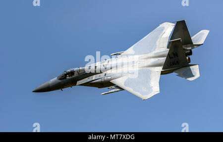 F-15C Eagle from RAF Lakenheath, 493 Fighter Squadron, 'The Grim Reapers' in skies above the Mach Loop Stock Photo