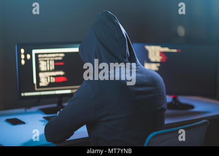 hacker using computer virus for cyber attack Stock Photo