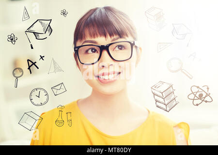 happy asian young woman in glasses at home Stock Photo