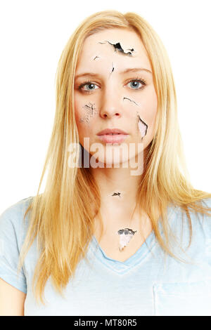 Portrait of a blond woman with cracked brittle skin as a concept for skincare and health Stock Photo