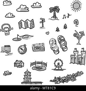 Set of travel icons drawings. Hand drawn vector illustration. Stock Vector