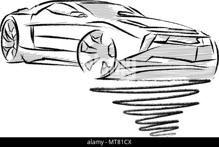 Modern sports car drawing study. Hand drawn vector illustration. Stock Vector