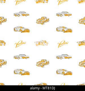 Old cars seamless pattern. Hand drawn vector illustration. Stock Vector