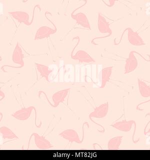 Silhouette pink flamingos random on pastel pink background. Seamless pattern background design for Summer season in vector illustration. Stock Vector