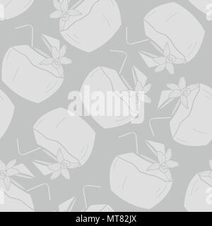 Silhouette coconut drinks random on gray background. Seamless pattern background design for Summer season or drink in vector illustration. Stock Vector