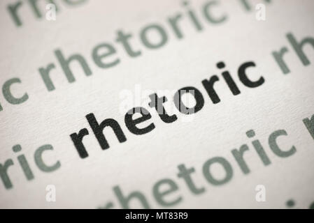 word rhetoric  printed on white paper macro Stock Photo