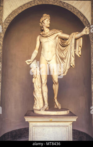 Statue of Apollo Belvedere at the Vatican Museum, Rome, Italy. This sculpture is marble copy of lost bronze original made by Greek sculptor Leochares. Stock Photo