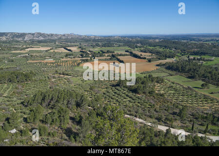 View from old medieval city on the rock formation in Les Baux de Provence - Camargue - France Stock Photo