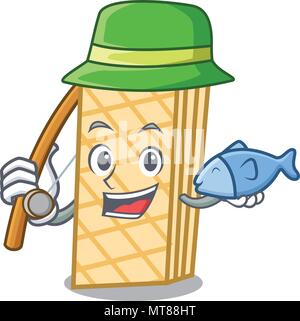Fishing waffle mascot cartoon style Stock Vector