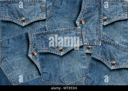 Close up blue denim shirt jeans background vintage style Stock Photo