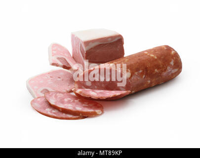 Various sliced sausage isolated on white background with clipping path Stock Photo