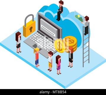 business people with laptop isometric avatars characters Stock Vector