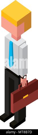 businessman with portfolio isometric avatar character Stock Vector