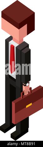 businessman with portfolio isometric avatar character Stock Vector