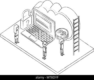 business people with laptop isometric avatars characters Stock Vector