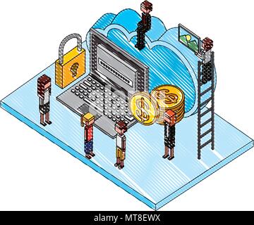 business people with laptop isometric avatars characters Stock Vector