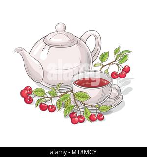 cherry tea vector illustration on white background Stock Vector