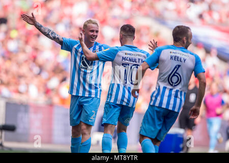 London, UK. 28th May 2018. Jack Grimmer of Coventry City celebrates scoring his goal during the EFL Sky Bet League 2 Promotion Play-Offs Final match between Coventry City and Exeter City at Wembley Stadium, London, England on 28 May 2018. Credit: THX Images/Alamy Live News Stock Photo