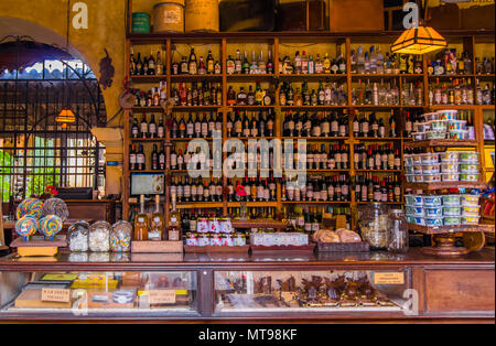 Santiago Sacatepequez, Guatemala - November 1, 2017: Indoor view of store with assorted alcohol drinks in a bar during the giant kite festival on All Saints' Day Stock Photo