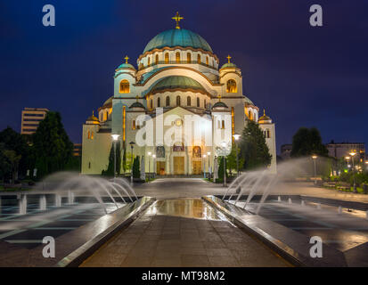 Cathedral of Saint Sava at night in Belgrade Stock Photo