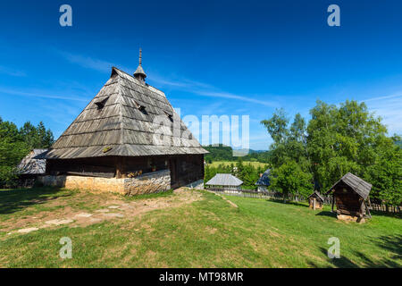 Old house in ethno village in Serbia Stock Photo