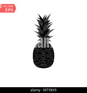 Pineapple with leaf icon. Tropical fruit isolated on white background. Symbol of food, sweet, exotic and summer, vitamin, healthy. Nature logo dessert. Flat concept. Design element Vector illustration Stock Vector