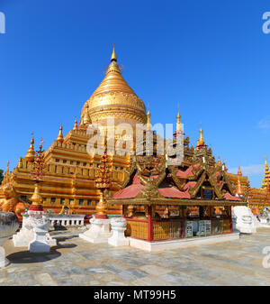 Golden Shwezigon Pagoda in Bagan Myanmar Stock Photo
